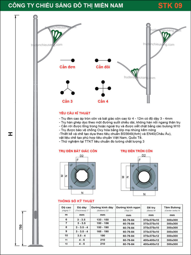 cột đèn cao áp 6m - 12m