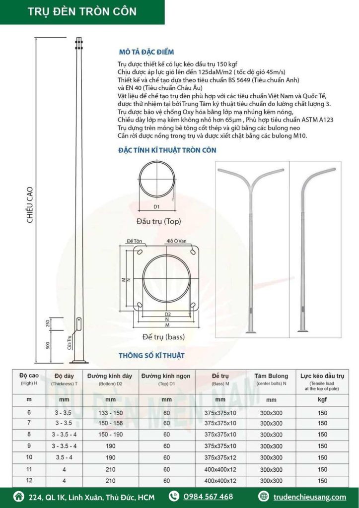 trụ đèn tròn côn