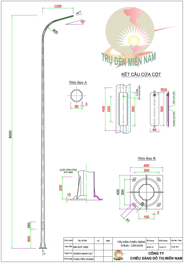 bản vẽ cột đèn chiếu sáng