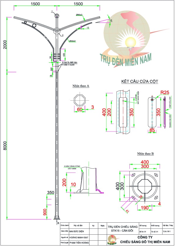 bản vẽ cột đèn chiếu sáng