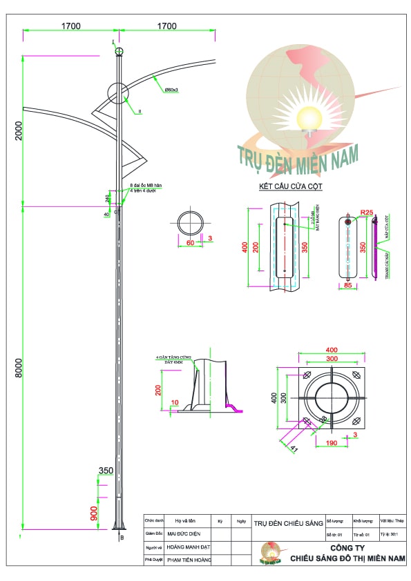 bản vẽ cột đèn chiếu sáng